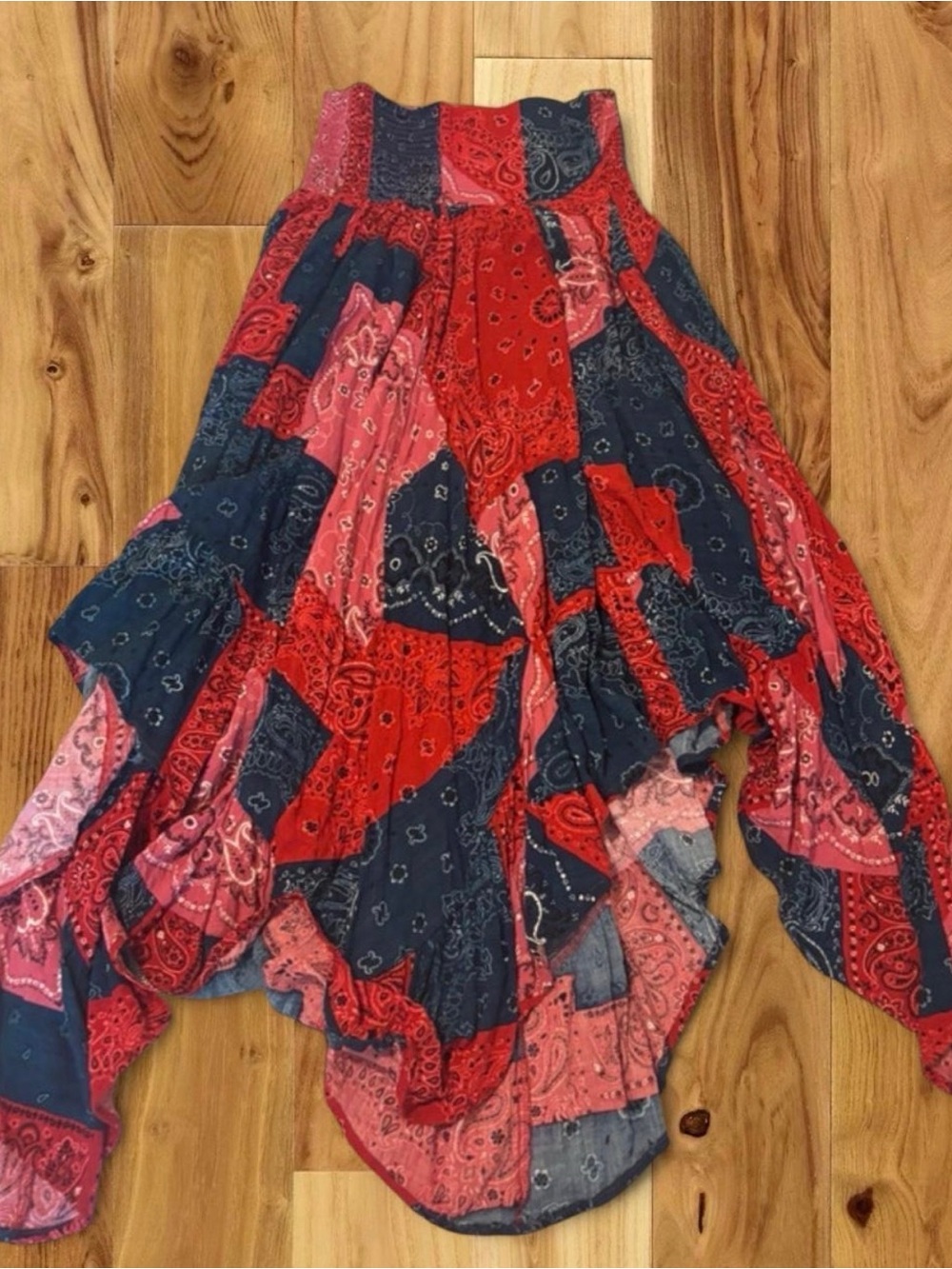 NATURAL LIFE Red, Navy & Pink Patchwork High-Low Boho Skirt